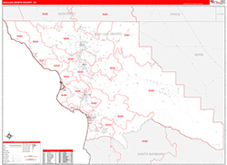San Luis ObispoCounty, CA Wall Map Zip Code Red Line Style 2026